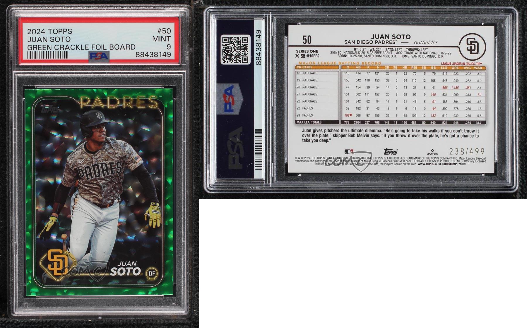 2024 Topps Series 1 Green Crackle Foil /499 Juan Soto #50 PSA 9 MINT - Picture 3 of 3