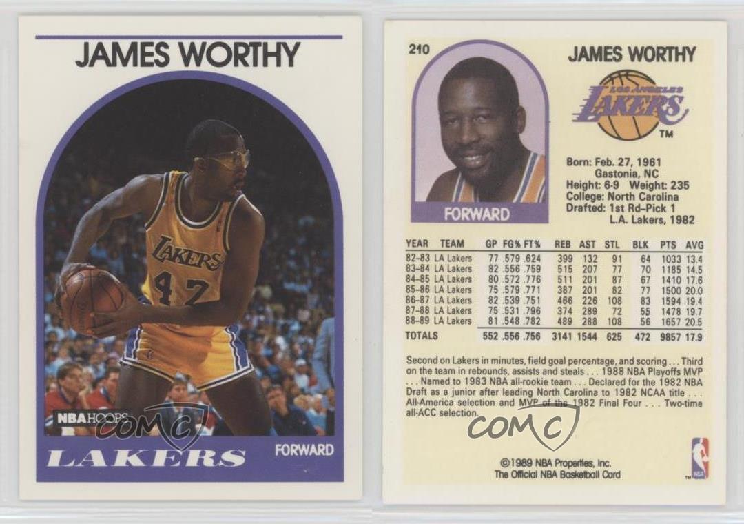 198990 NBA Hoops 210 James Worthy Los Angeles Lakers Basketball Card
