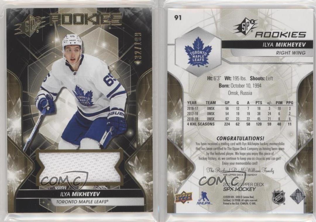 2019-20 SPx Rookies Memorabilia /199 Ilya Mikheyev #91 Rookie RC