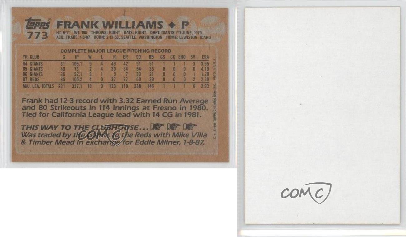 1988 Topps Baseball Card #773 Frank Williams