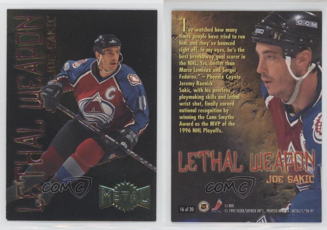 1996 Metal Universe Lethal Weapon Super Power Joe Sakic! . . . . .  #thehobby #whodoyoucollect #collectwhatyoulike #sports #sportscards…