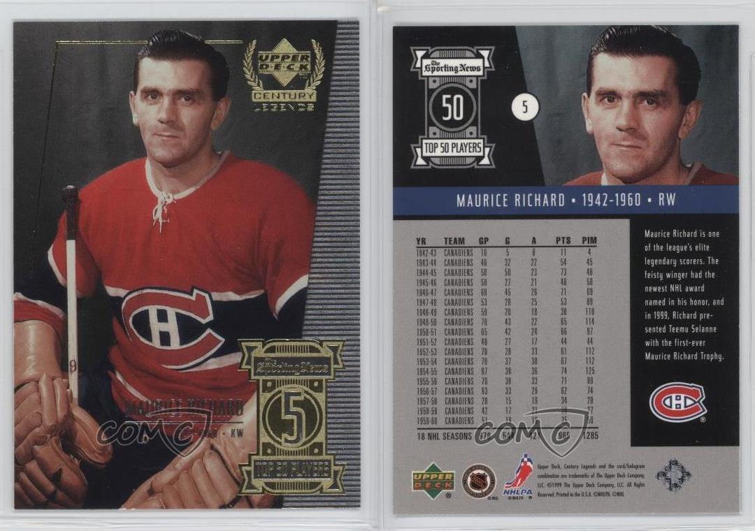 1999 Upper Deck Century Legends 5 Maurice Richard Montreal Canadiens