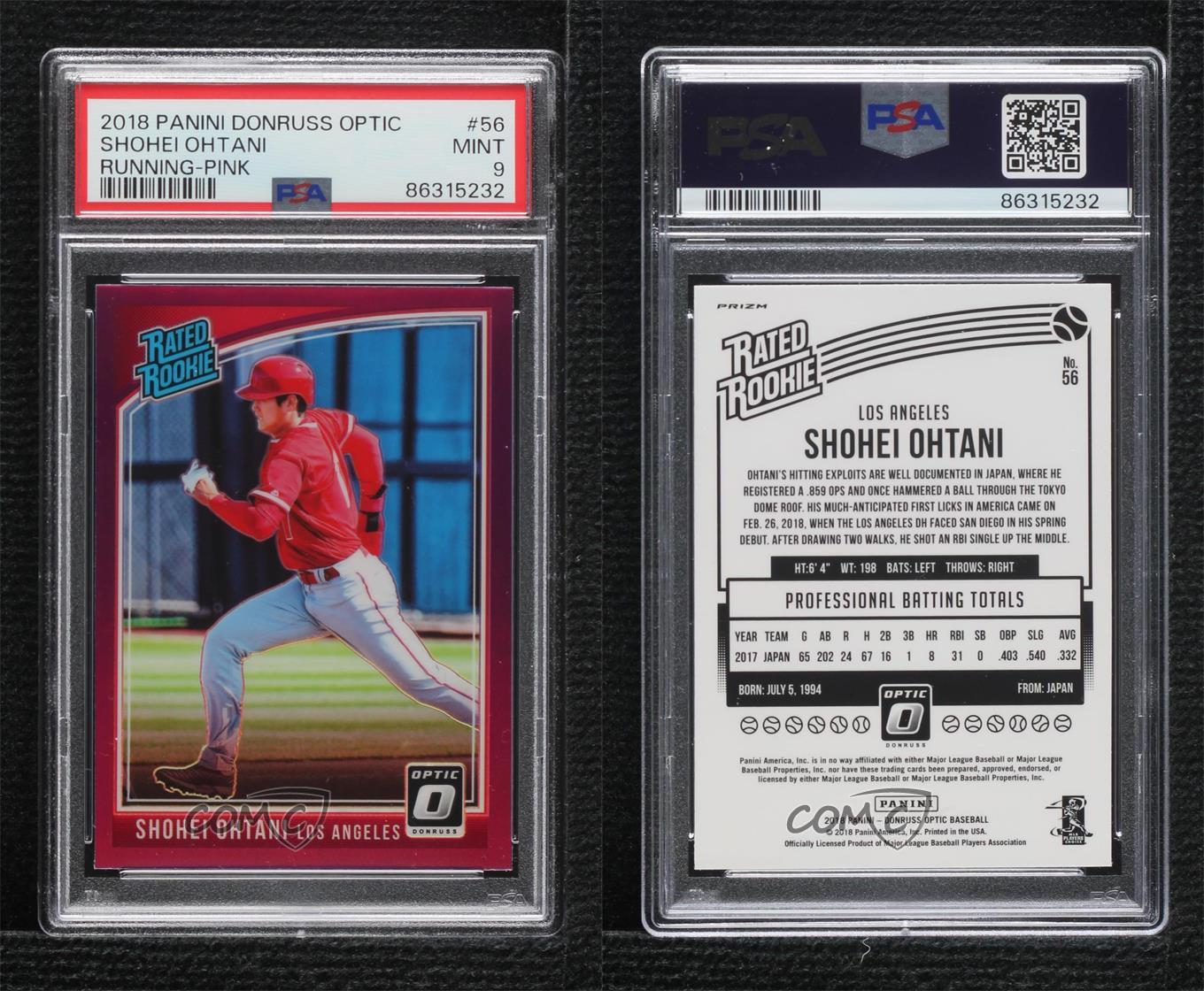 2018 Donruss Optic Rated Variation Pink Prizm Shohei Ohtani PSA 9 MINT Rookie RC - Bild 3 von 3