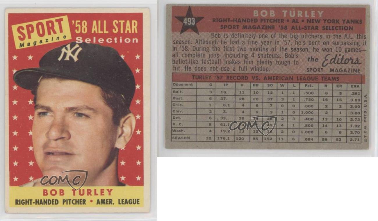 1958 Topps Sport Magazine '58 All Star Selection Bob Turley #493