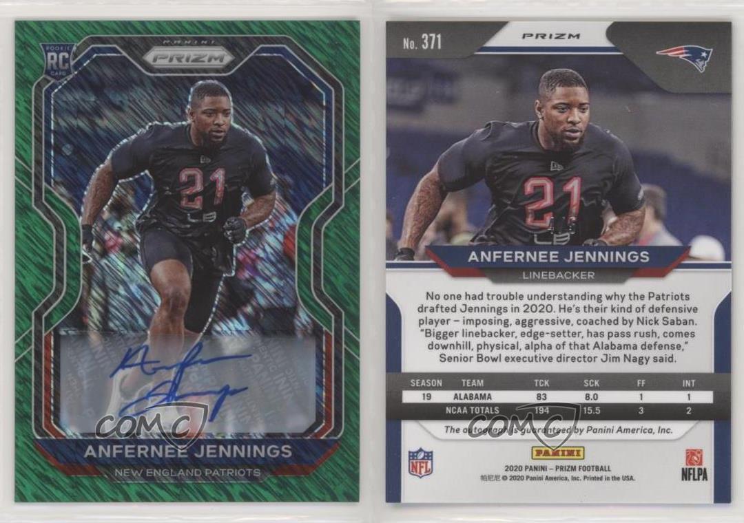 2020 Panini Prizm Green Shimmer /5 Anfernee Jennings #371 Rookie Auto RC - Picture 3 of 3