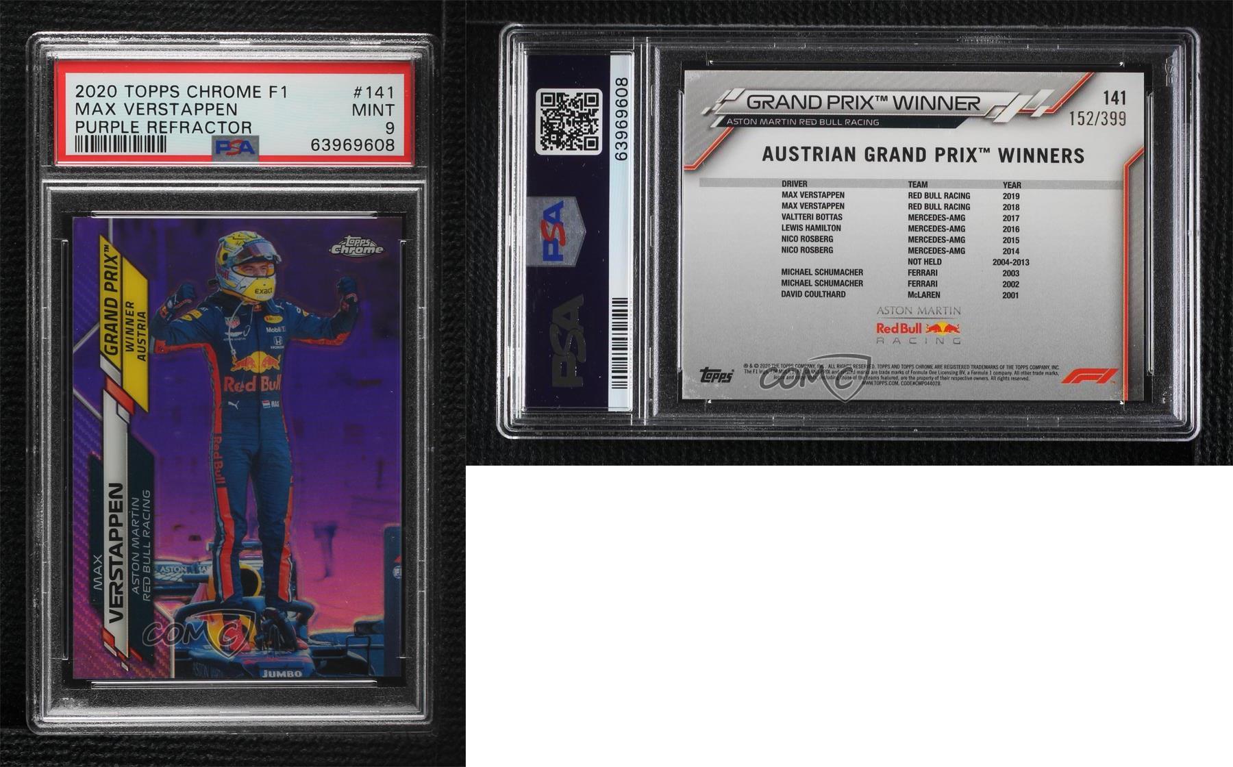 2020 Chrome Formula 1 Purple Refractor /399 Max Verstappen PSA 9 MINT Rookie RC