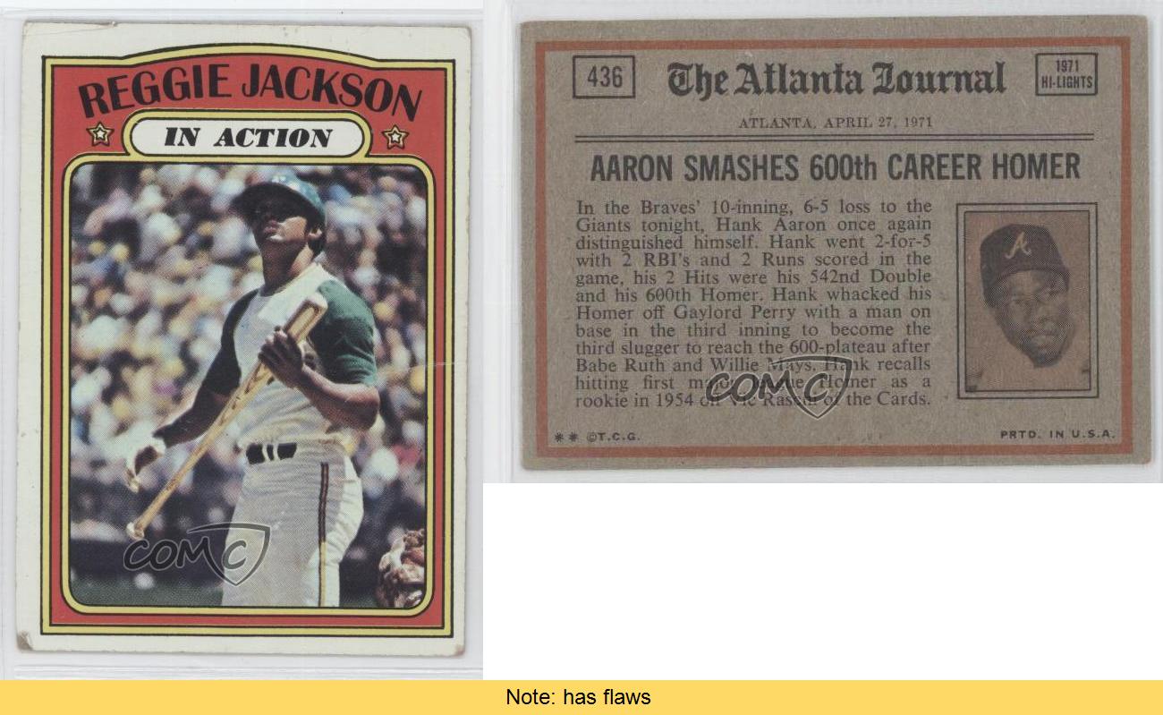 Reggie Jackson 1972 Topps In Action #436 Price Guide - Sports Card