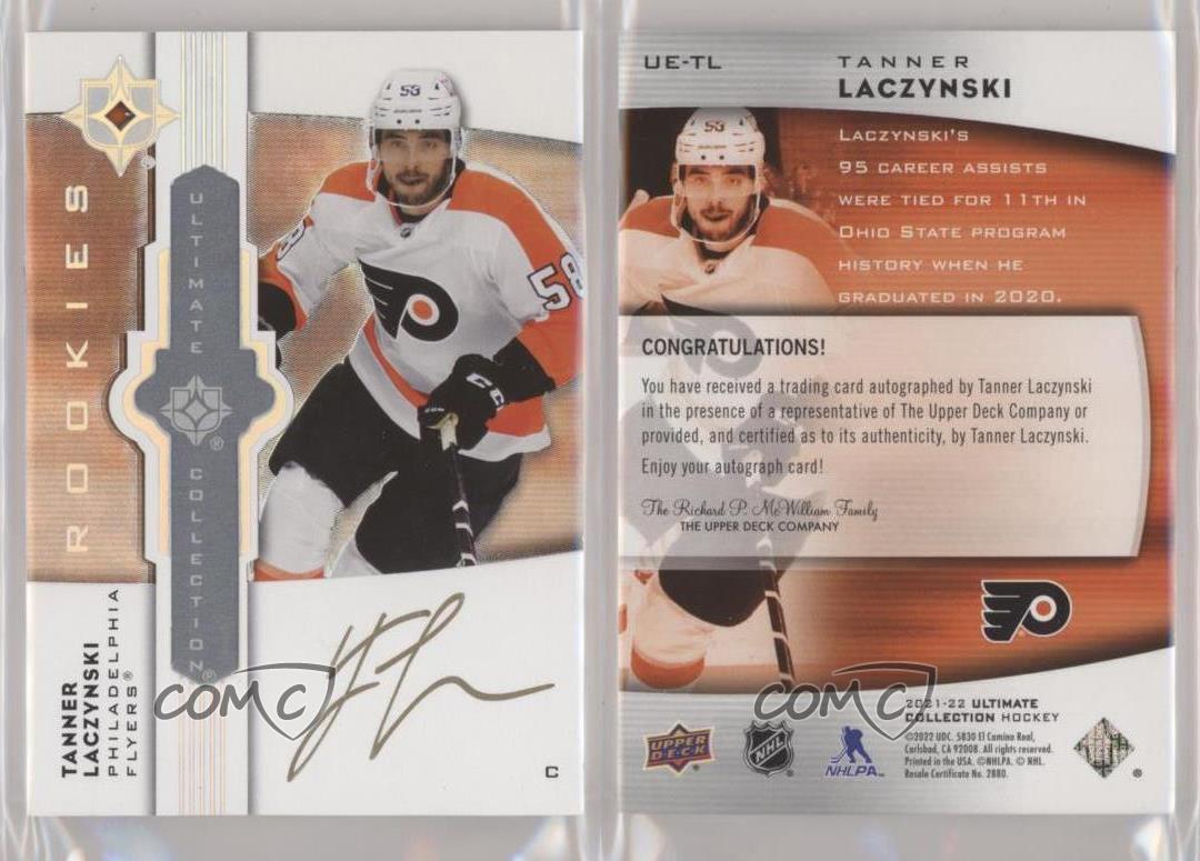 2021-22 Upper Deck Ultimate Collection - Ultimate Emblems Rookies Auto #UE-TL Tanner Laczynski (AU, MEM, RC)