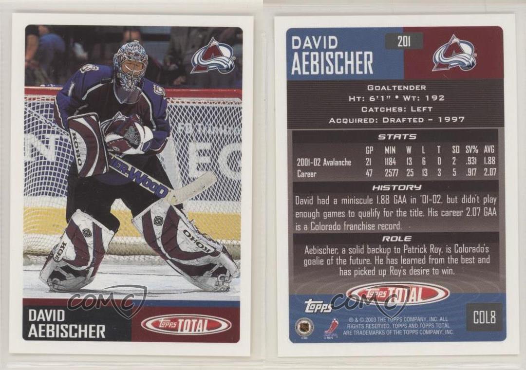 David Aebischer autographed Hockey Card (Colorado Avalanche) 2003 Topps  Total #201