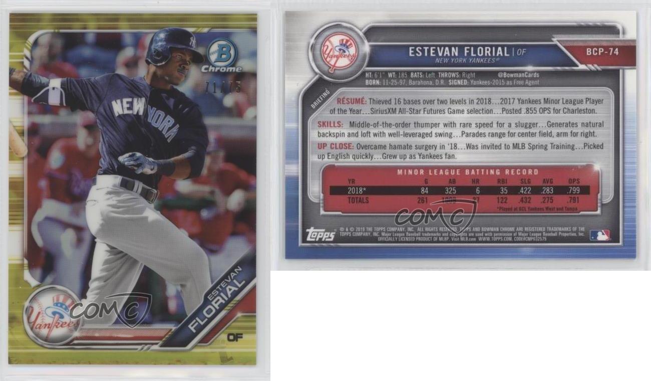 ESTEVAN FLORIAL-YANKEES. SIGNED 2019 BOWMAN CHROME ROOKIE CARD-#BCP-74