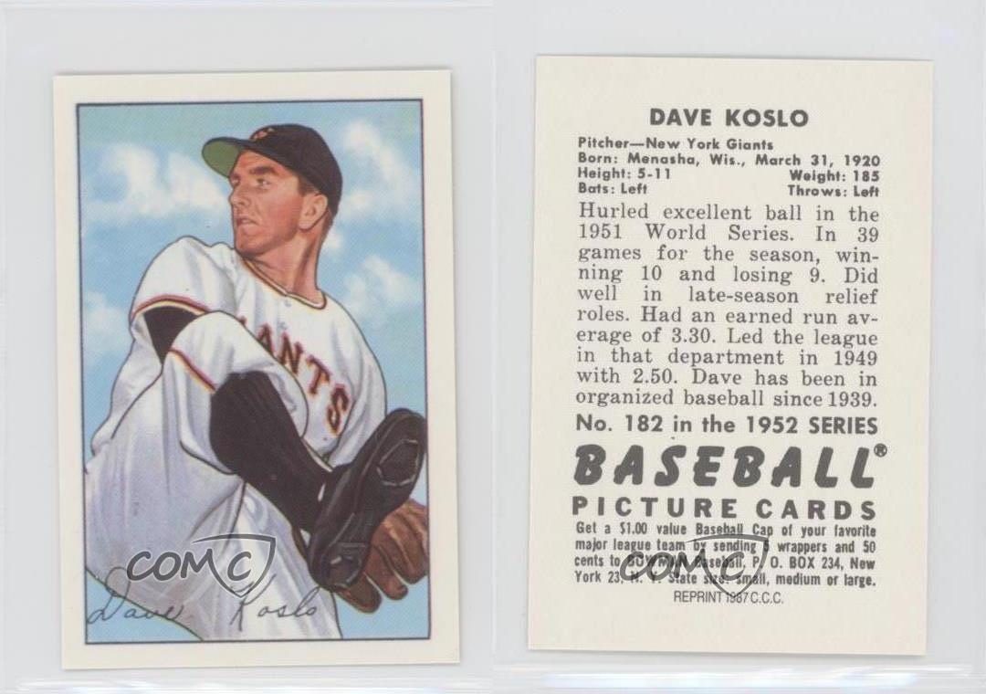1987 CCC 1952 Bowman Reprints Dave Koslo #182 - Picture 4 of 4