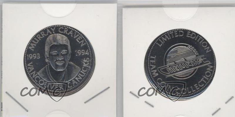 1993-94 Canuck Foundation Vancouver Canucks Team Coin Collection Murray Craven - Zdjęcie 3 z 3