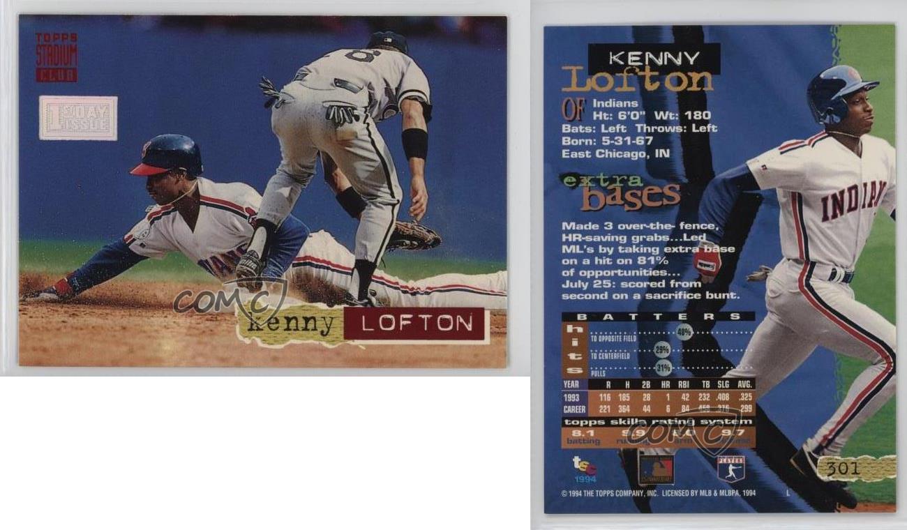 1994 Topps Stadium Club 1° giorno edizione Kenny Lofton #301 - Foto 4 di 4