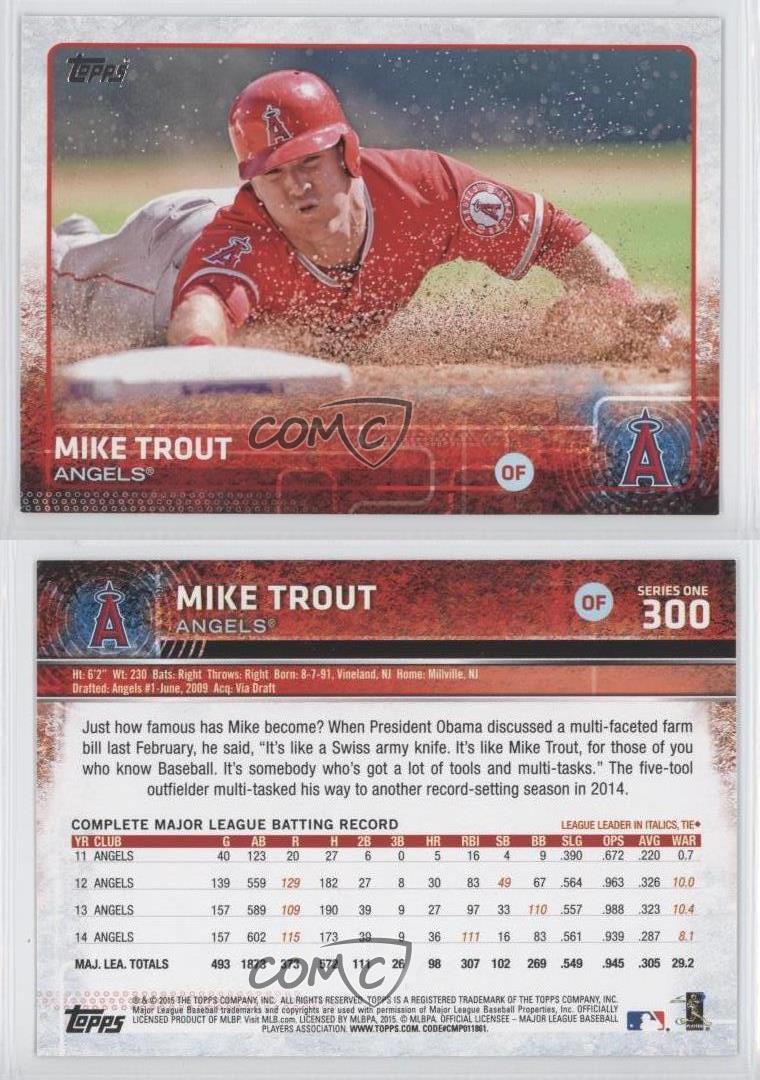 2015 Topps 300.1 Mike Trout (Sliding) Los Angeles Angels Baseball Card
