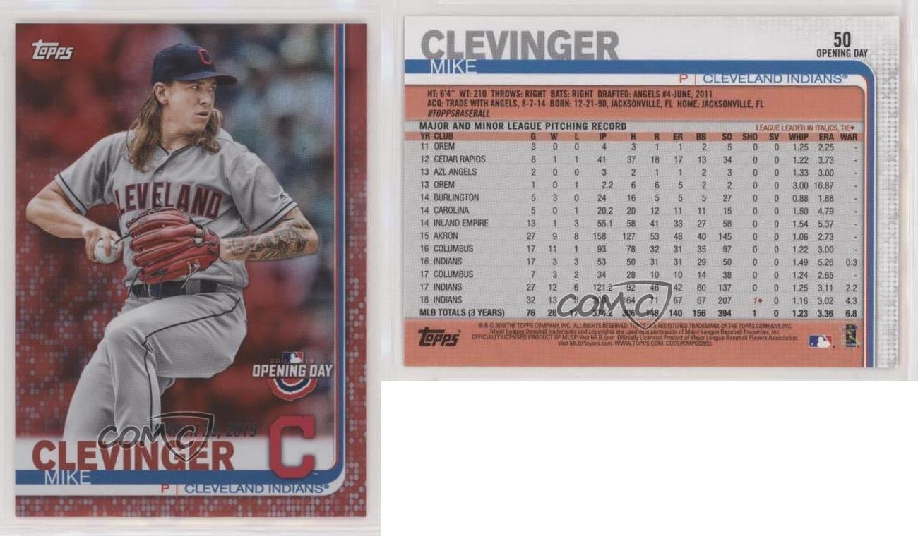 2019 Topps Opening Day #50 Mike Clevinger Cleveland Indians Baseball Card
