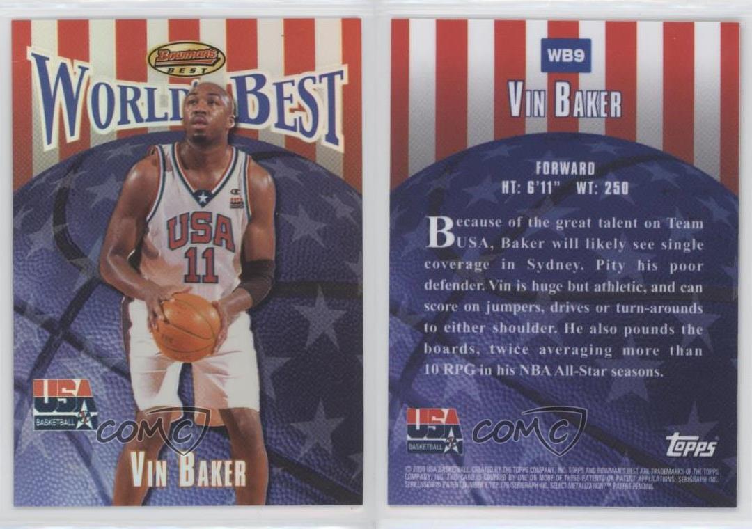 1999-00 Bowman's Best Atomic Refractor Vin Baker #D052/100 #13 - Sportsnut  Cards
