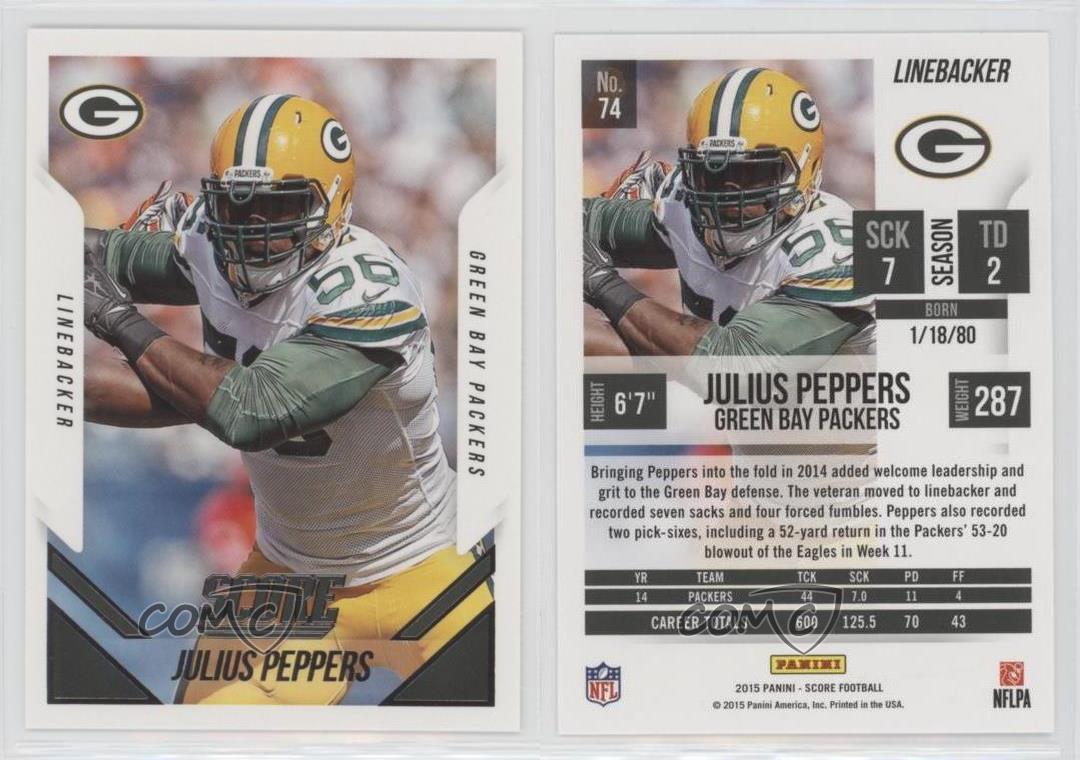 : 2015 Score Football Card #74 Julius Peppers : Collectibles &  Fine Art