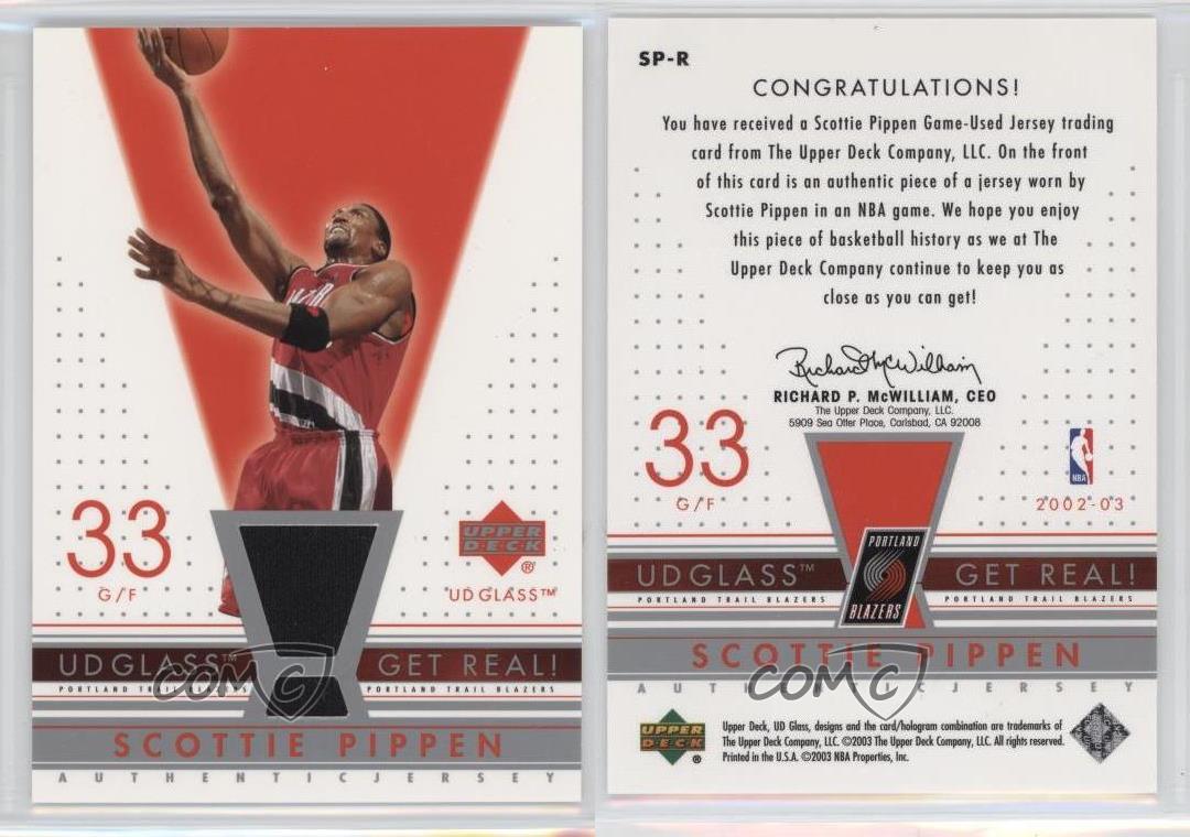 2002 03 ud glass get real sp r scottie pippen portland trail ud flyer card