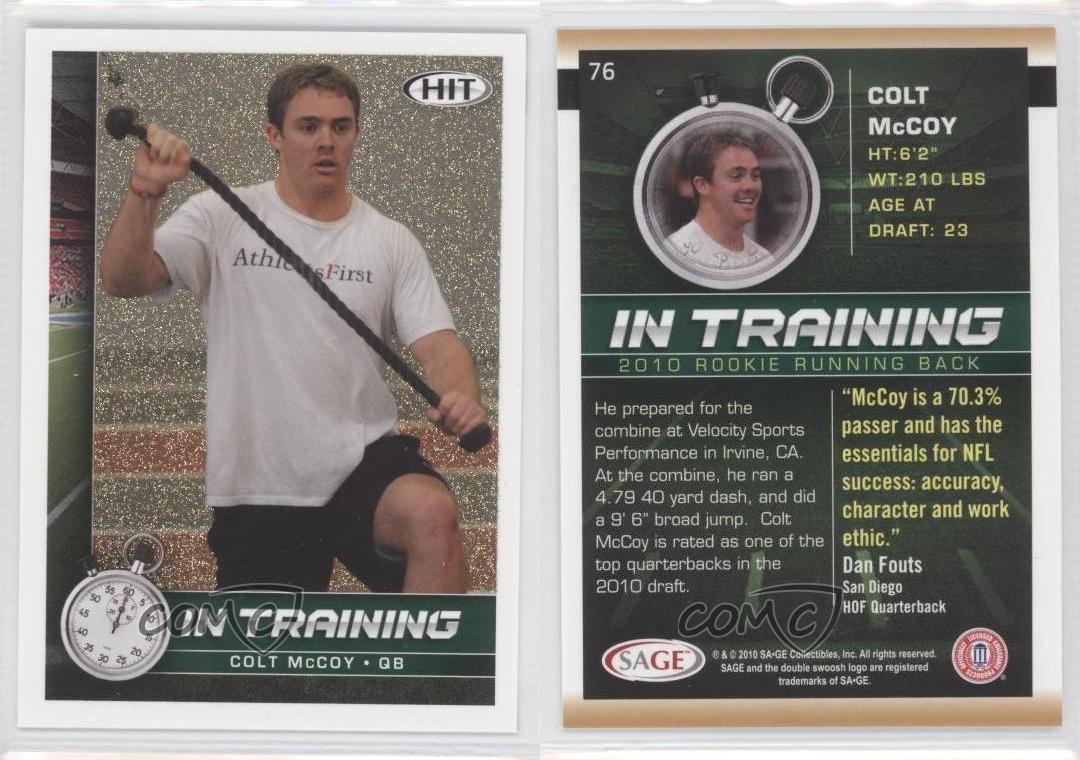 SAGE Hit In Training Gold Colt McCoy #76 Rookie RC 2010 - Imagen 3 de 3