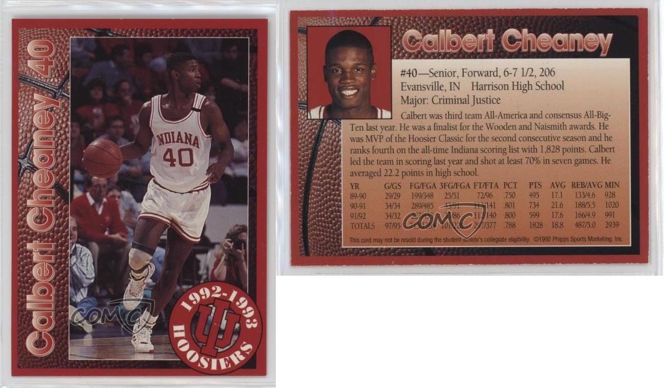 1992-93 Phipps Indiana Hoosiers Calbert Cheaney - Picture 3 of 4
