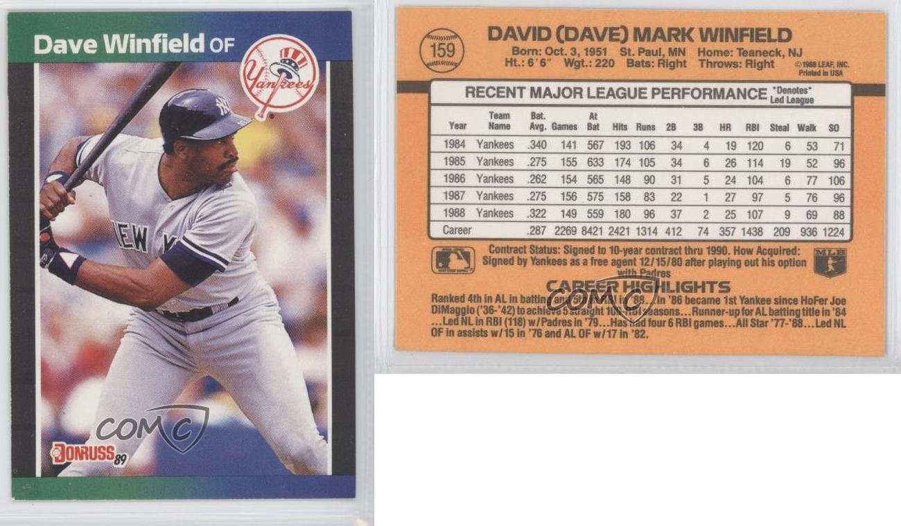 1989 Donruss 159 Dave Winfield New York Yankees Baseball Card eBay