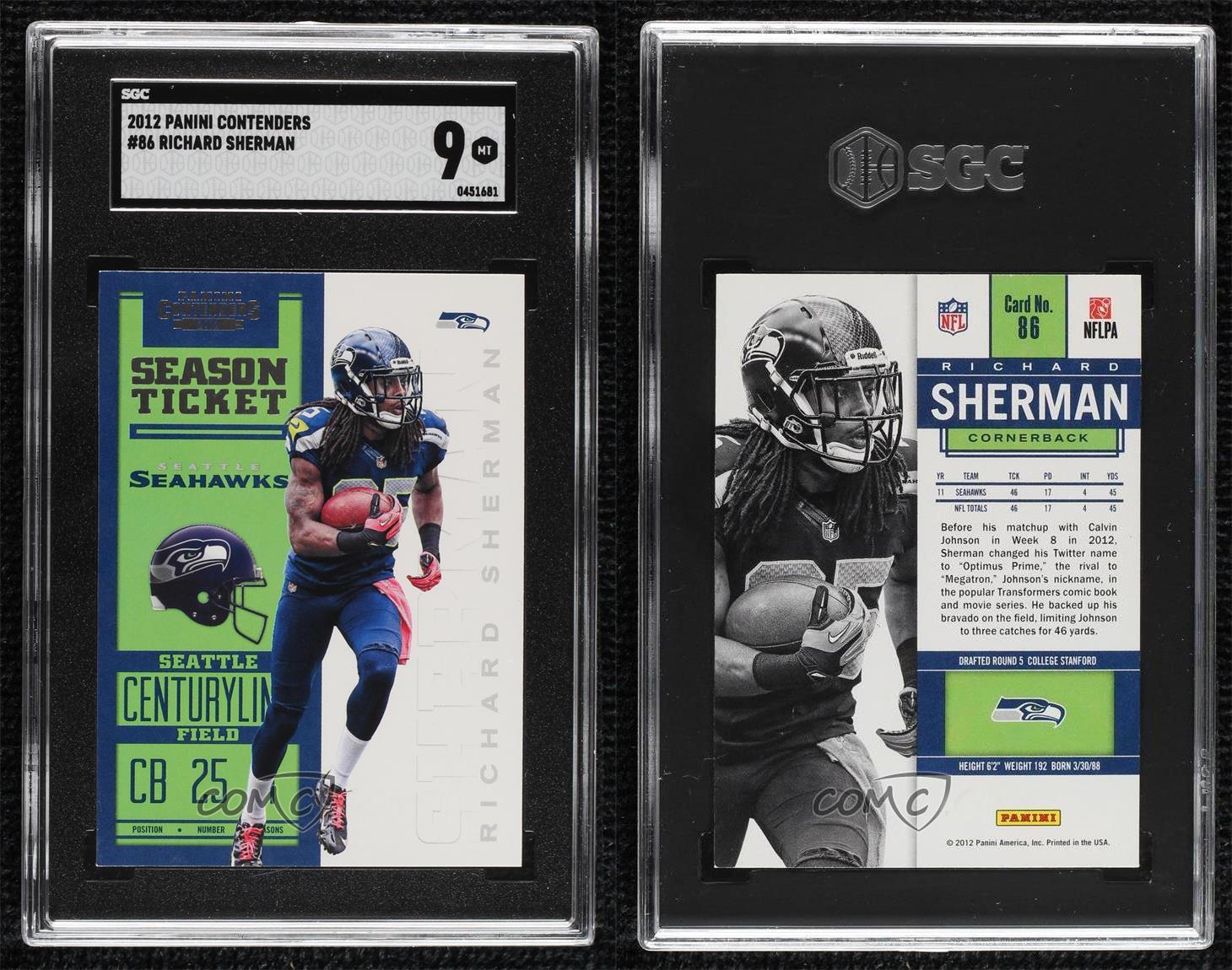 RICHARD SHERMAN ROOKIE CARD Seattle Seahawks 2012 Football