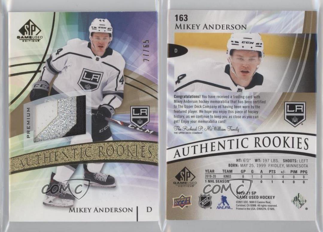 2020 SP Game Used Authentic Rookies Gold /65 Mikey Anderson #163 Rookie Patch RC