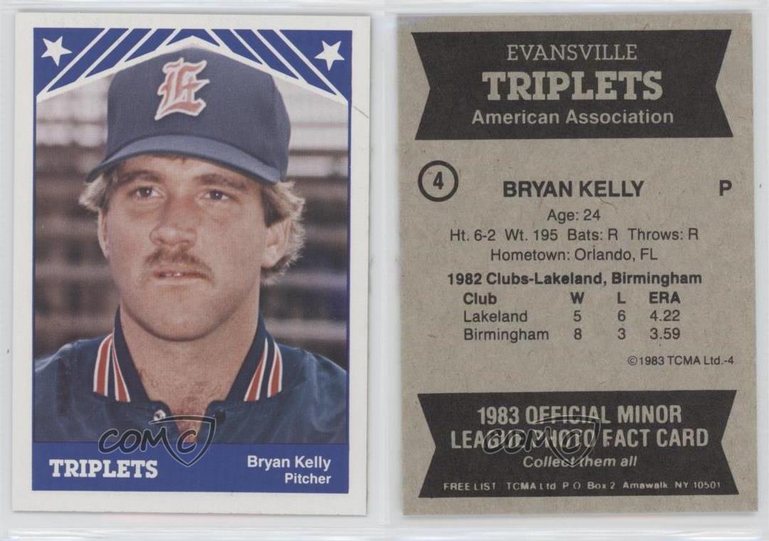 1983 TCMA Evansville Triplets 4 Bryan Kelly Rookie Baseball Card eBay