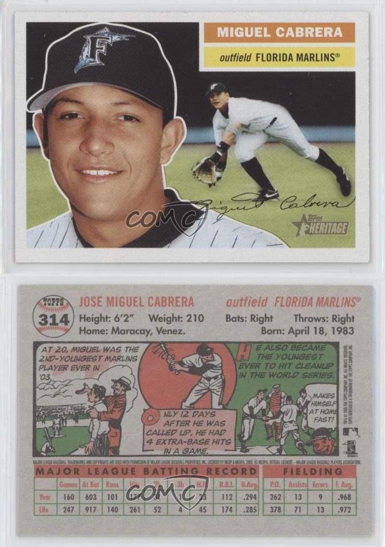 2005 Topps Heritage Baseball Card #314 Miguel Cabrera Mint 