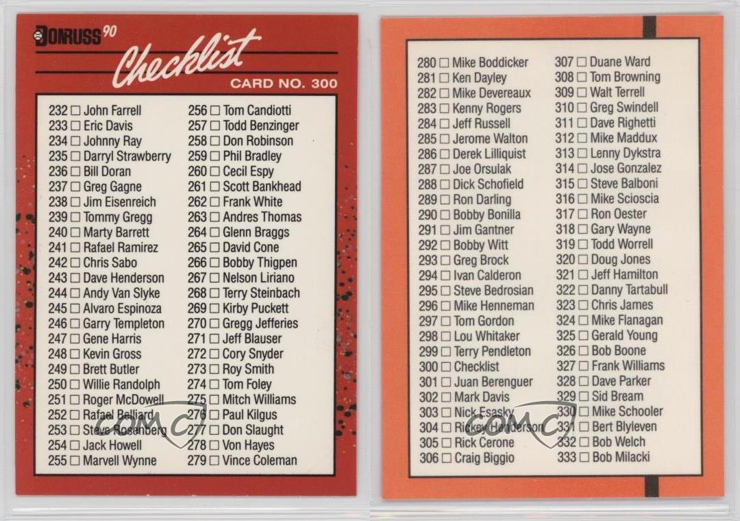 1990 Donruss 300.1 Checklist (Cards 232333) Baseball Card eBay