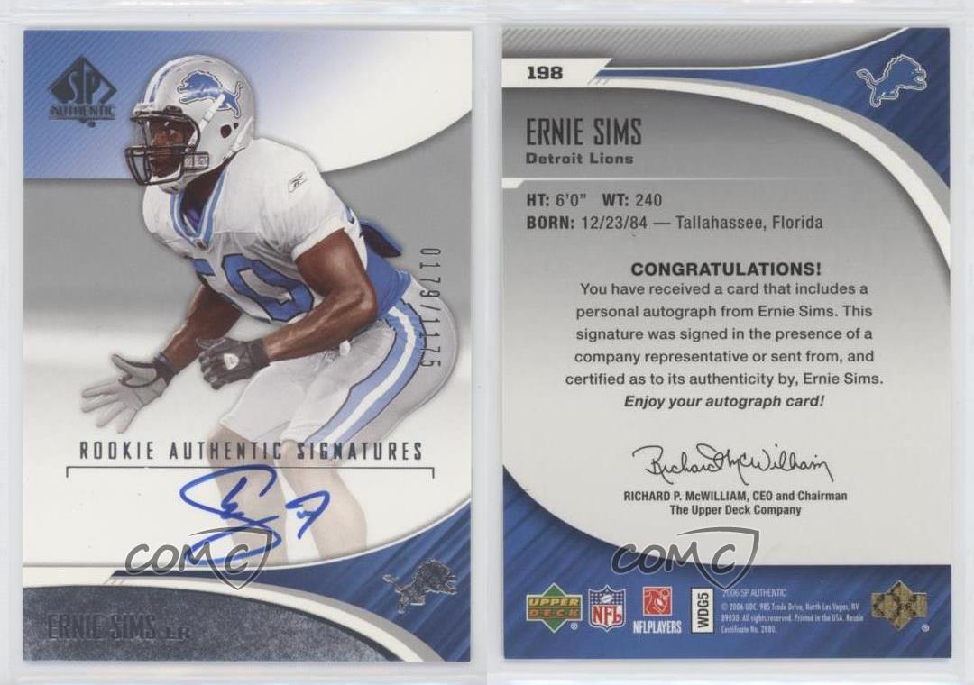 2006 SP AUTHENTIC ERNIE SIMS /1175 RC ROOKIE AUTO AUTOGRAPH at 's  Sports Collectibles Store