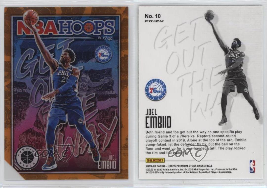 Panini NBA Hoops 2019-20 Premium Stock Get Out remise the Way Orange Joel Embiid #10