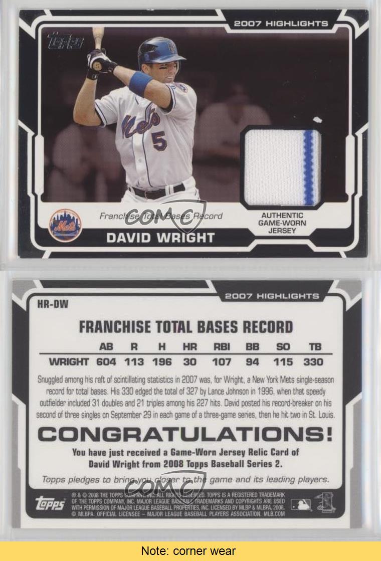 David Wright 2008 Topps 2007 Highlights Game Used Jersey (White