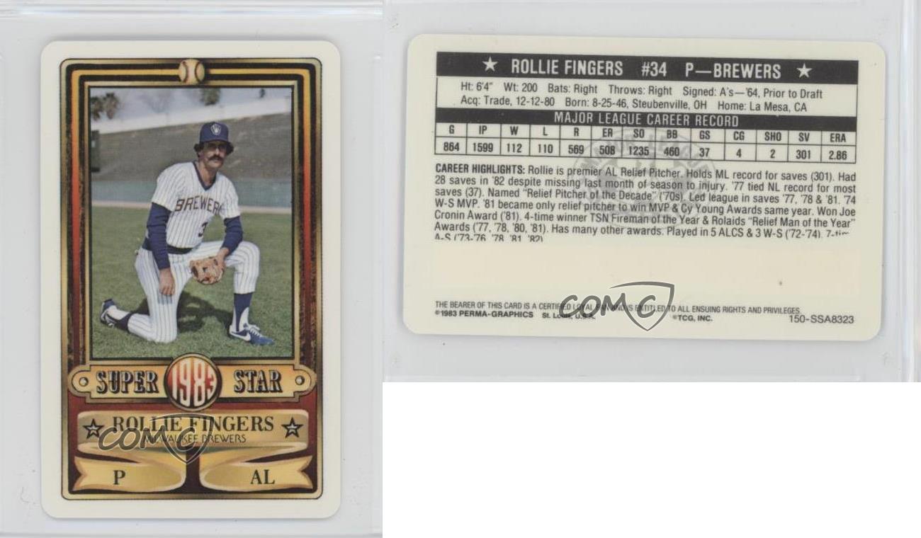 1983 Perma-Graphics/Topps Credit Cards Rollie Fingers #150-SSA8323 HOF - Picture 3 of 3