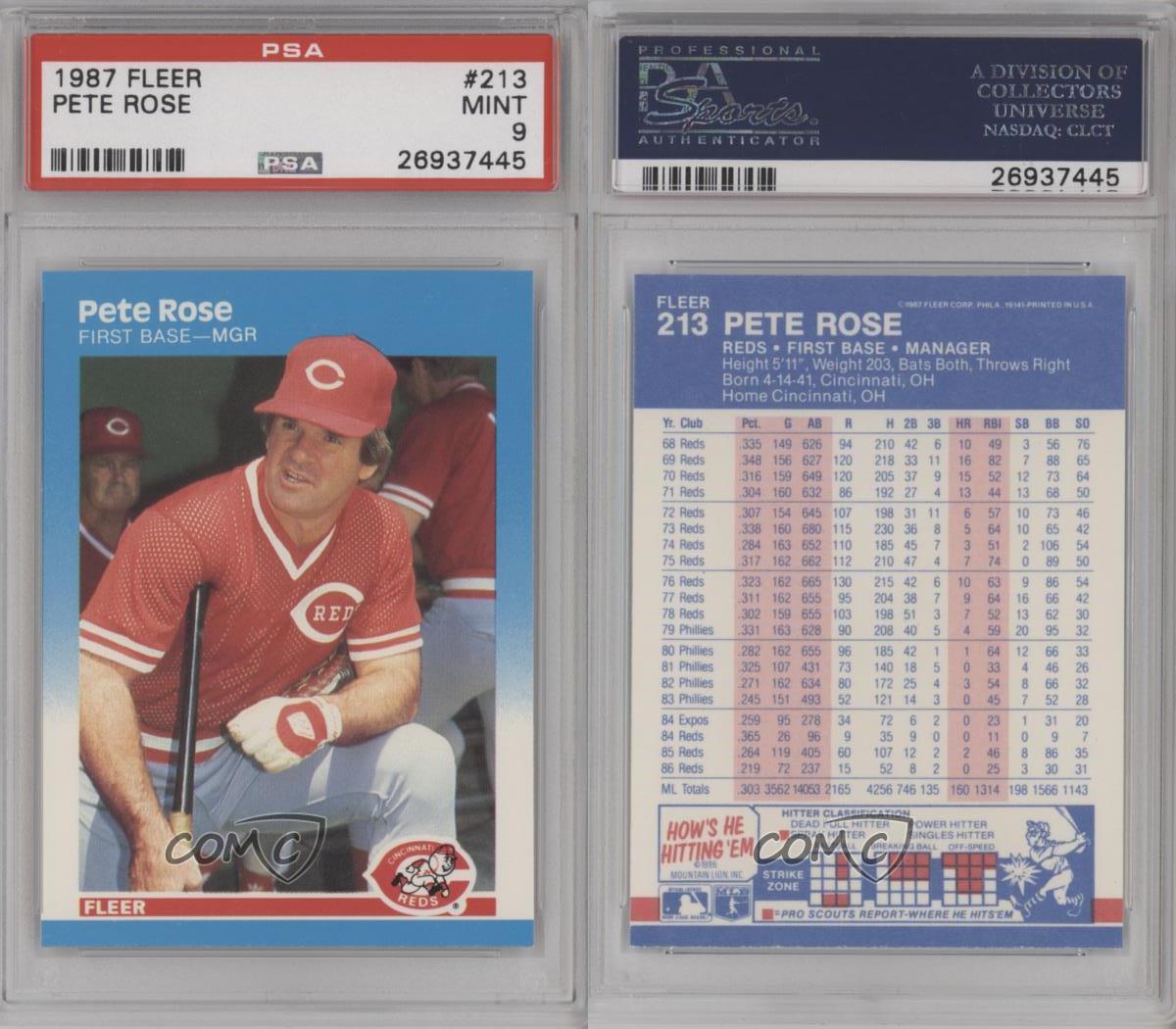 1987 Fleer #213 Pete Rose PSA 9 Cincinnati Reds Baseball ...