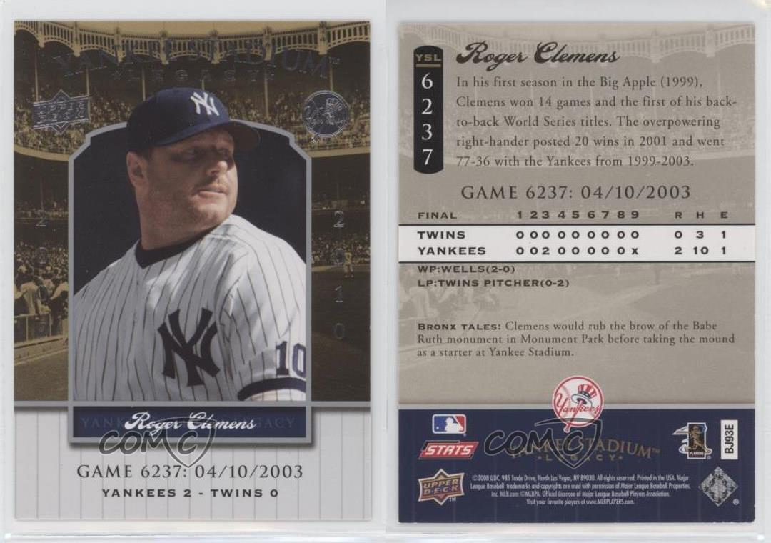 2008 Upper Deck meilleur Yankee Stadium Legacy Roger Clemens #YSL6237