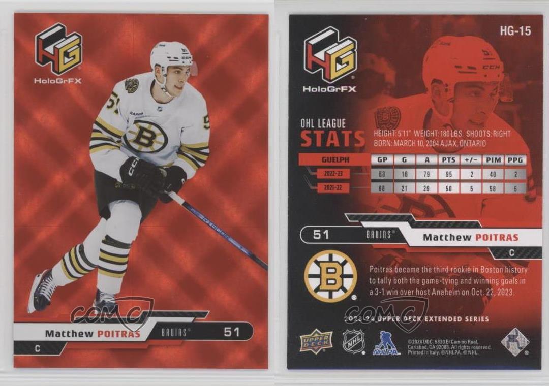 2023-24 Upper Deck Extended Series HoloGrFX Rookies Matthew Poitras Rookie RC