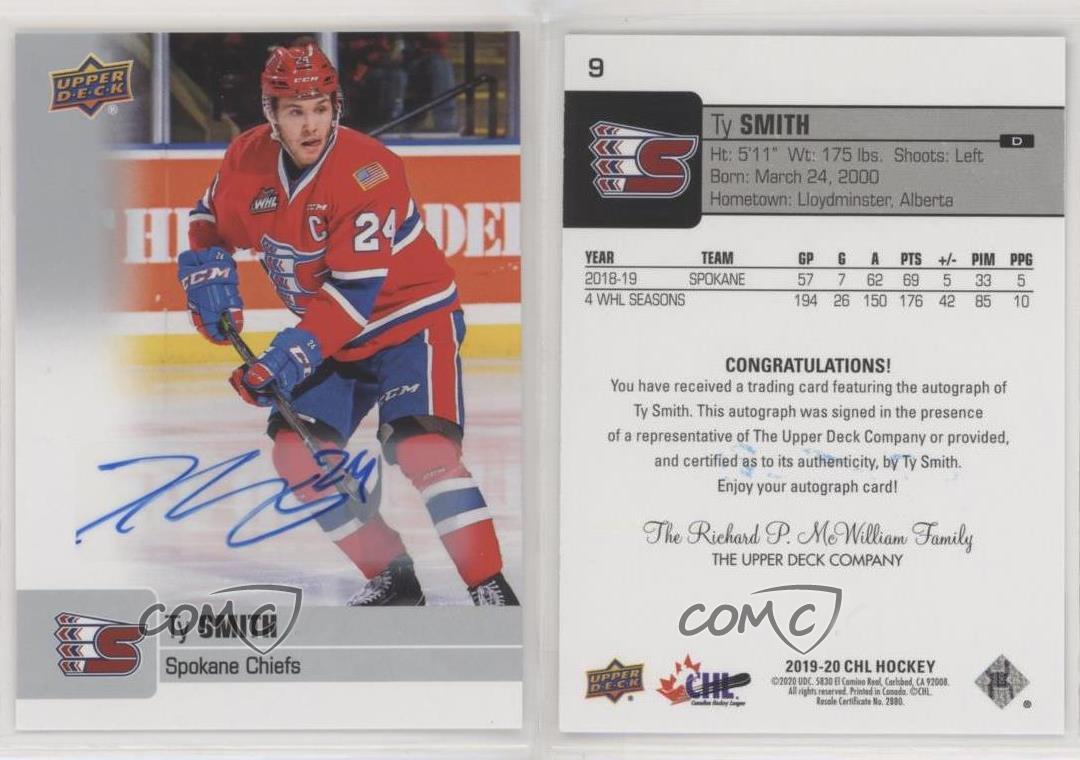 2019-20 Upper Deck CHL Auto Ty Smith #9 Auto