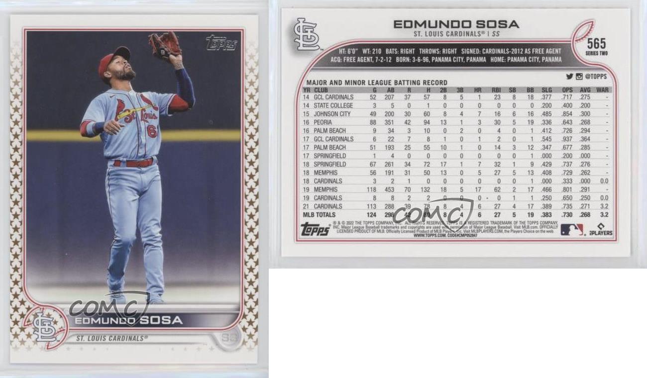 2022 Topps Series 2 Wal-Mart Gold Star Edmundo Sosa #565 - Picture 3 of 4