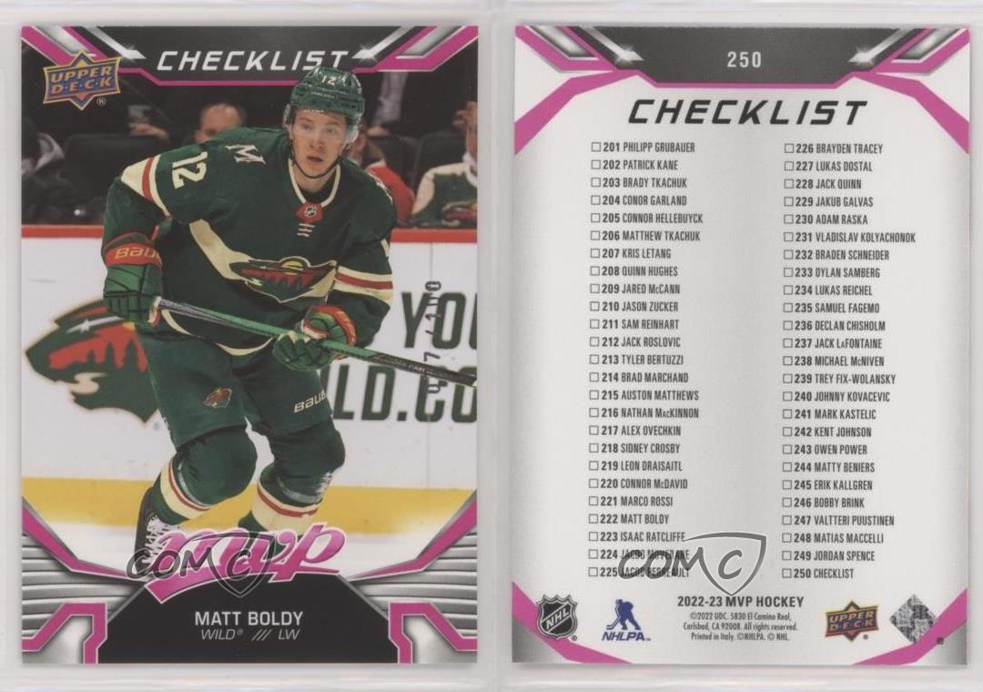 2022-23 Upper Deck MVP Magenta /100 Matt Boldy Checklist #250 Rookie RC