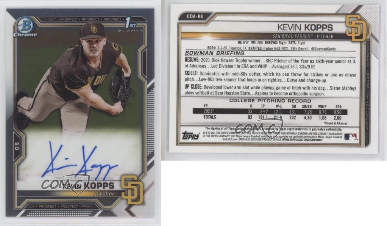 2021 Bowman Draft Chrome Draft Pick Auto Kevin Kopps #CDA-KK Auto