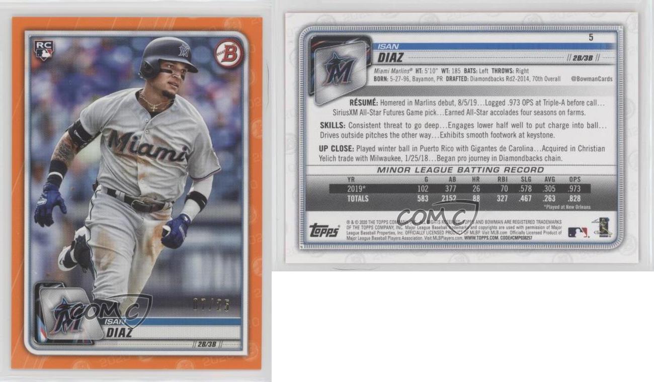  2020 Bowman #5 Isan Diaz RC Rookie Miami Marlins MLB