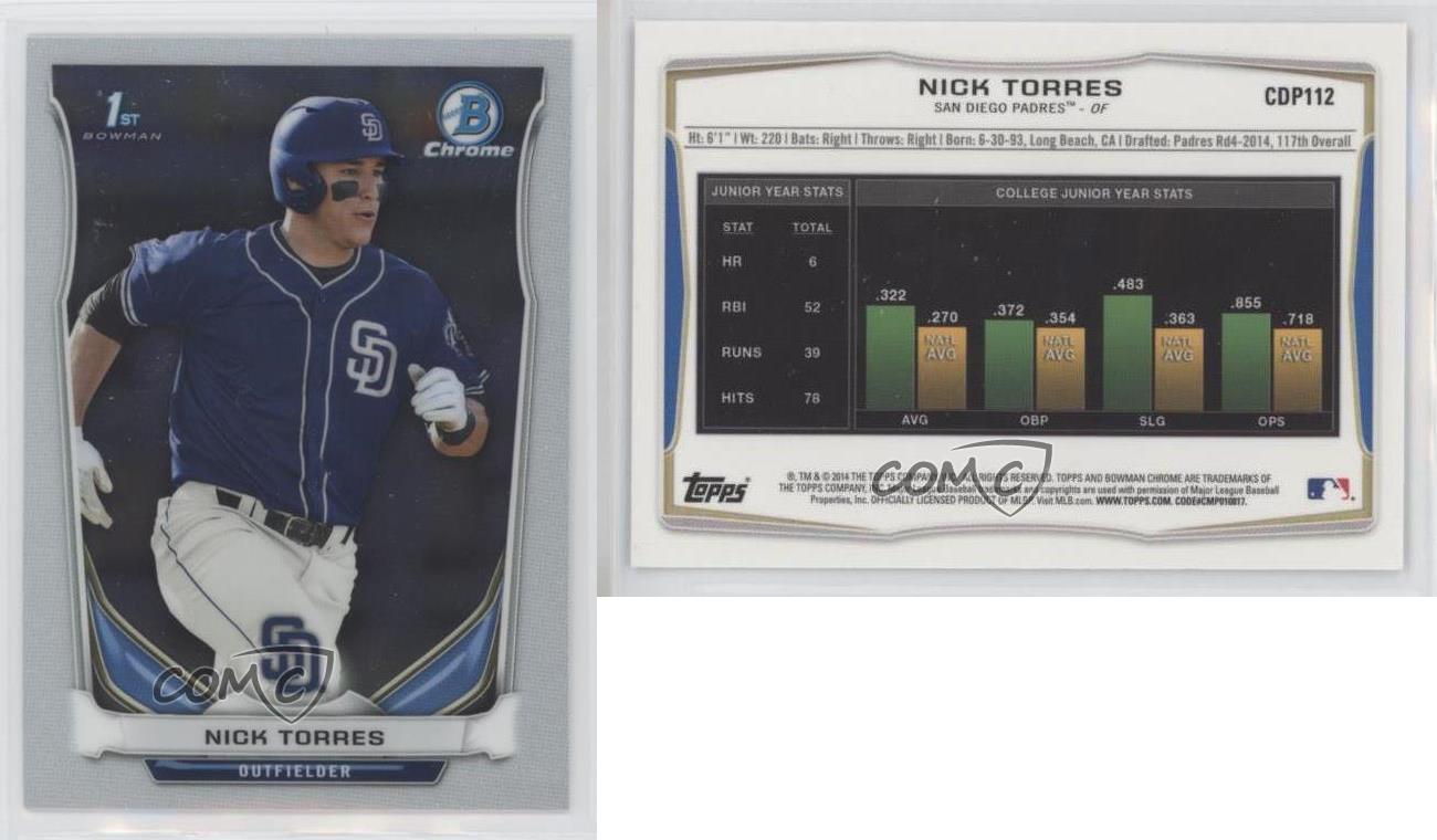 2014 Bowman Draft Chrome Nick Torres #CDP112 - Picture 3 of 3
