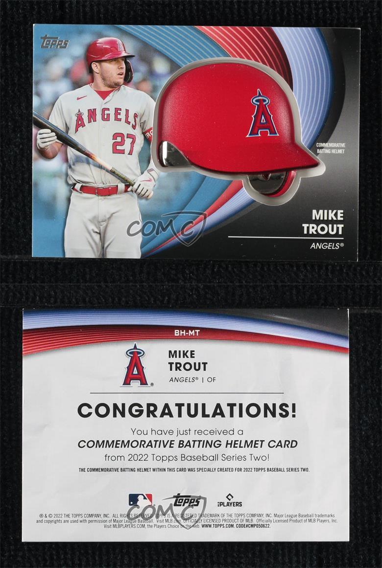 2022 Topps Serie 2 Casco da Battaglia Reliquie Commemorative Blu Mike Trout #BH-MT - Foto 3 di 3