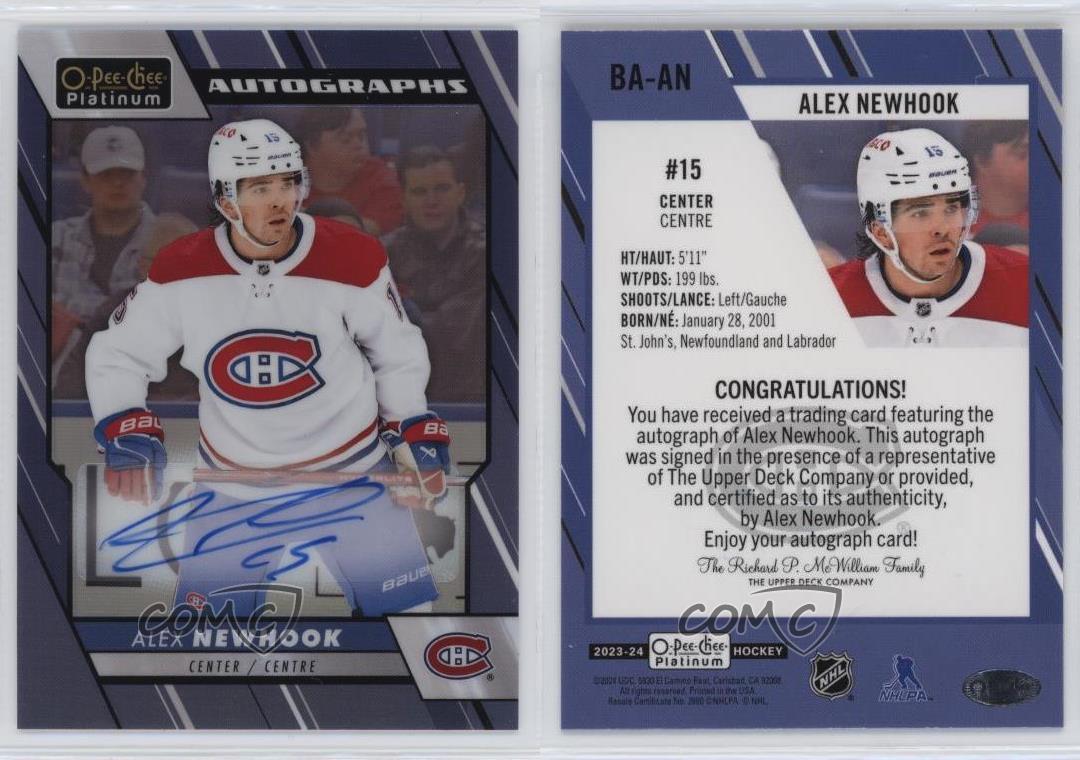2023-24 O-Pee-Chee Platino Azul Arco Iris Automático Alex Newhook #BA-AN Automático - Imagen 4 de 4
