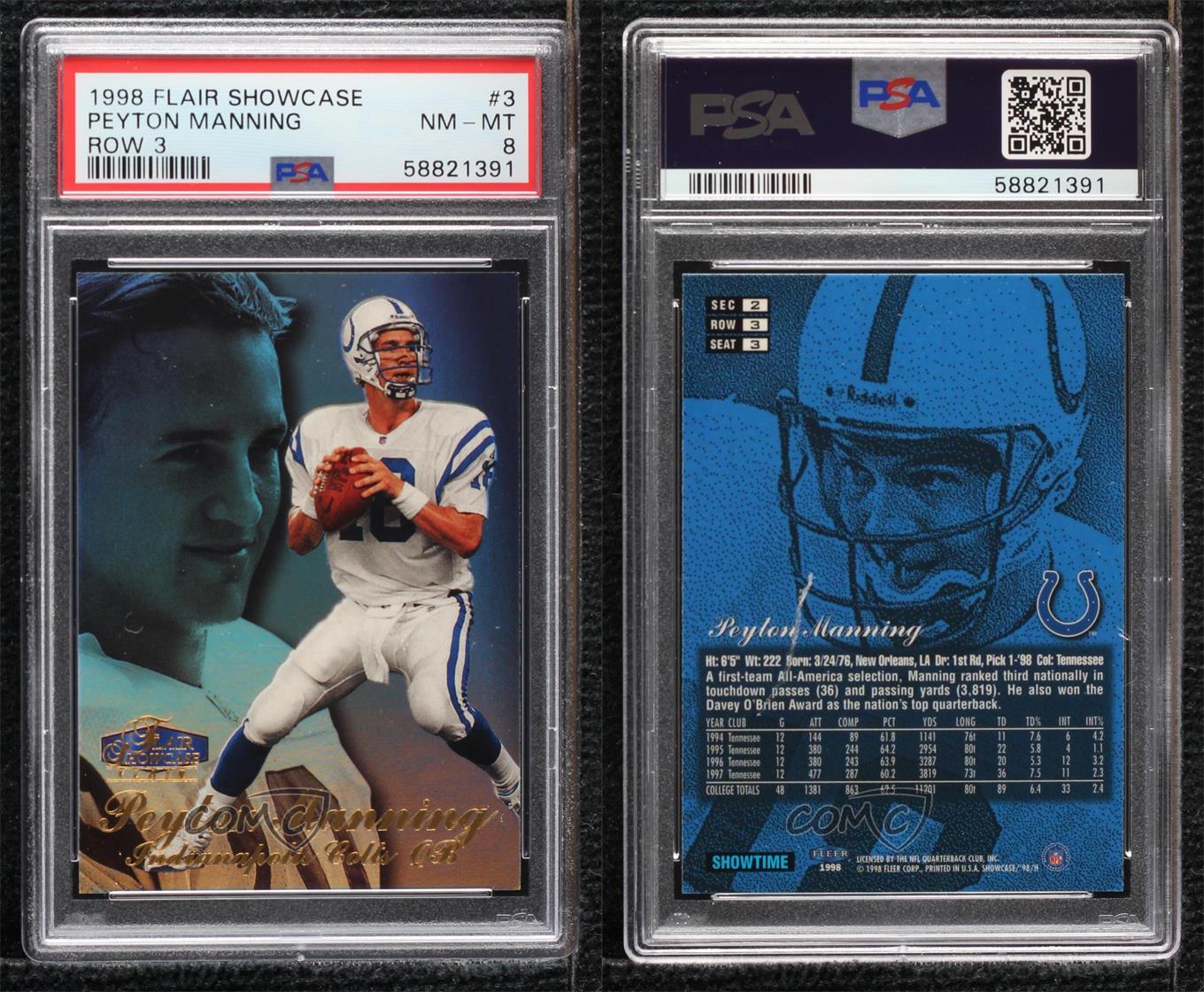 1998 Flair Showcase Row 3 #3 Peyton Manning RC - NM-MT