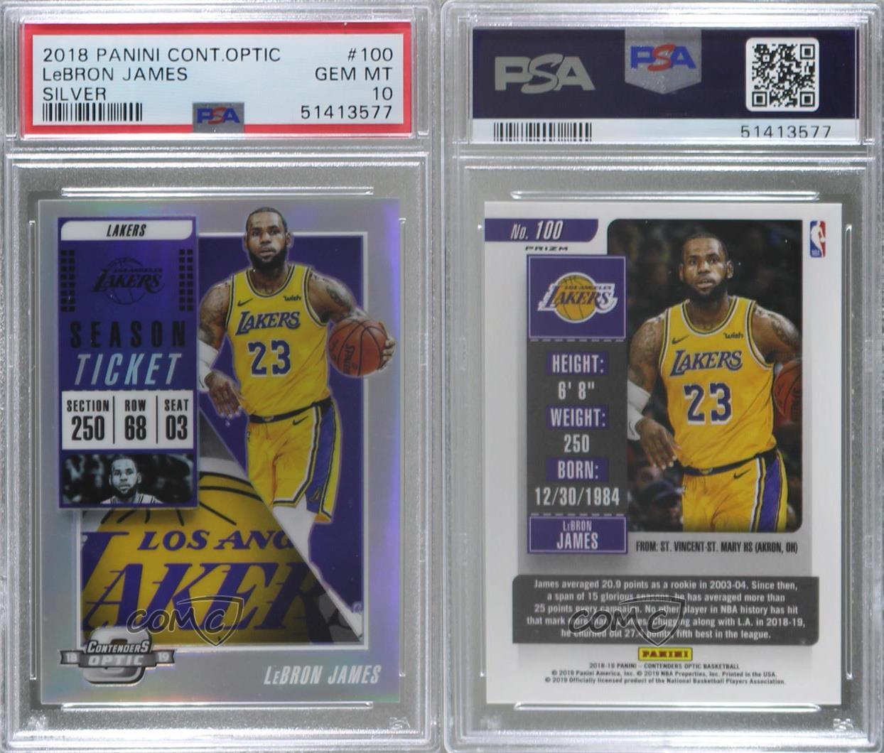 2018 Contenders Optic Season Ticket Silver Prizm LeBron James #100 PSA 10 GEM MT