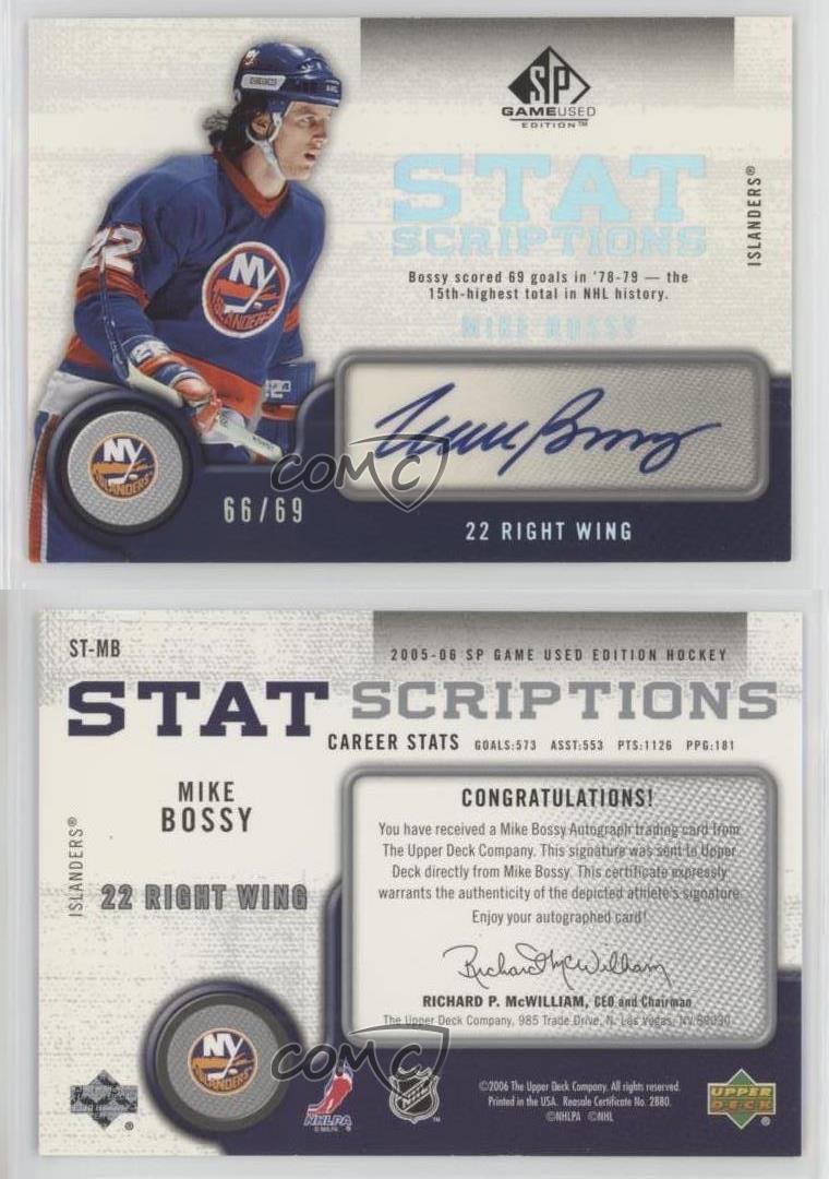 2005-06 SP Game Used Edition Statscriptions /69 Mike Bossy #ST-MB Auto HOF - Picture 3 of 3