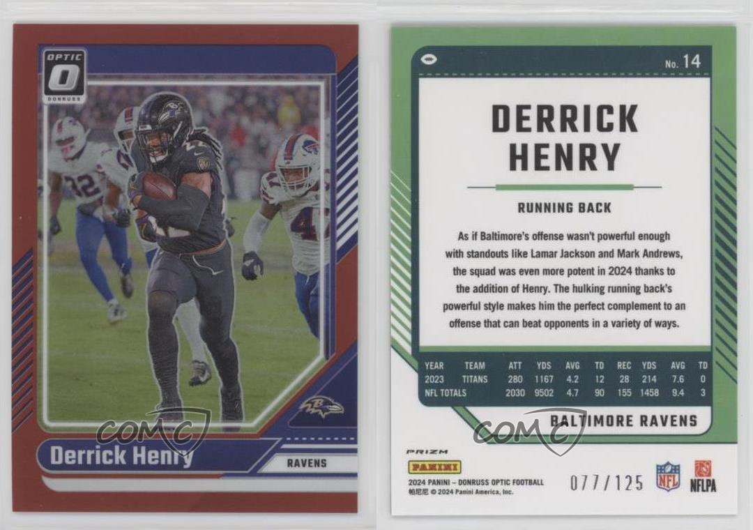 2024 Panini Donruss Optic Red Prizm /125 Derrick Henry #14 - Foto 4 di 4