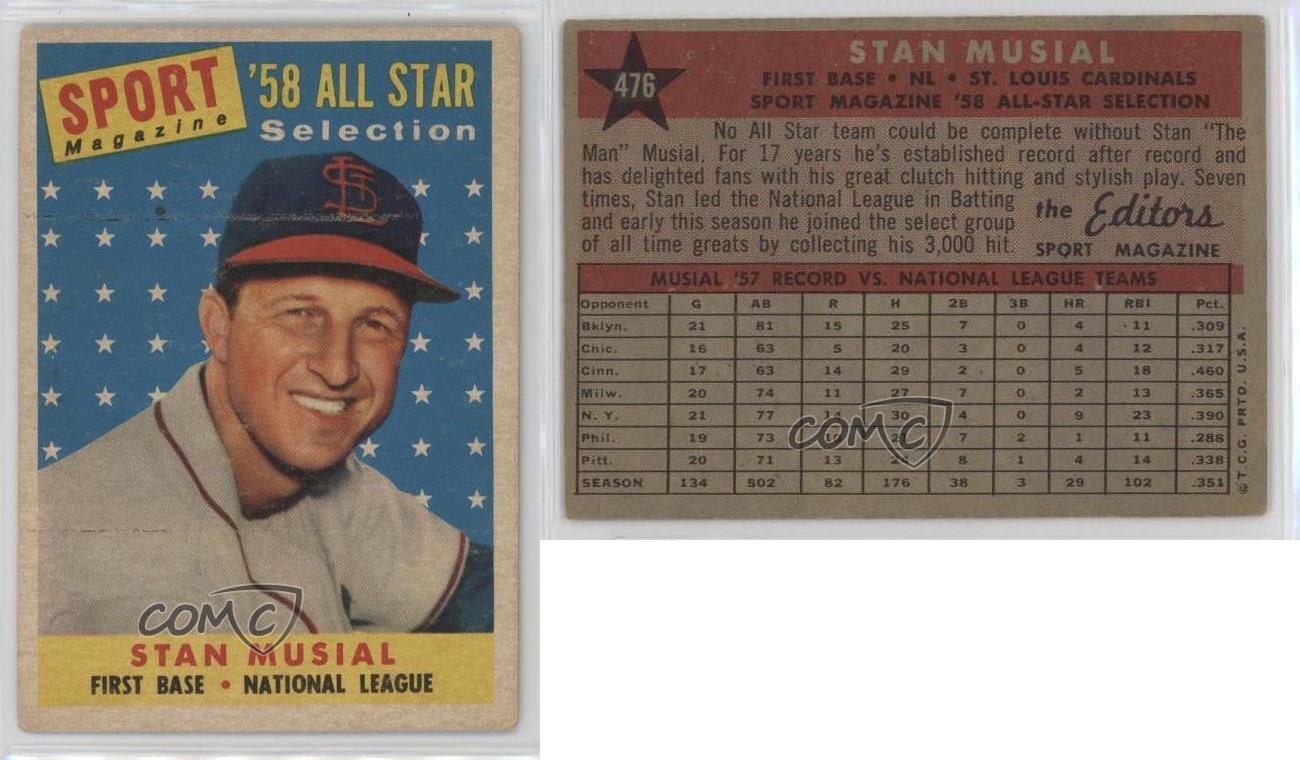1958 Topps Sport Magazine '58 All Star Selection Stan Musial #476 HOF